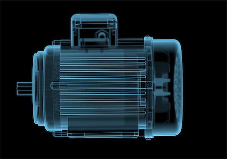 electric motor - Electric motor with internals x-ray blue transparent isolated on black Stock Photo - Budget Royalty-Free & Subscription, Code: 400-07518900