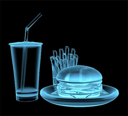 dairy technology - Fast food burger x-ray blue transparent isolated on black Stock Photo - Budget Royalty-Free & Subscription, Code: 400-07518901