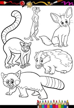 simsearch:400-09117318,k - Coloring Book or Page Cartoon Illustration Set of Black and White Wild Animals Characters for Children Stock Photo - Budget Royalty-Free & Subscription, Code: 400-07510214
