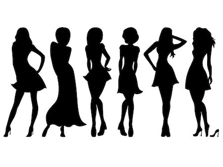 simsearch:400-07466197,k - Six slim attractive women black silhouettes, hand drawing vector artwork Stock Photo - Budget Royalty-Free & Subscription, Code: 400-07510394