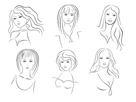 simsearch:400-07466197,k - Six beautiful young women contour portraits, hand drawing vector artwork Stock Photo - Budget Royalty-Free & Subscription, Code: 400-07510393