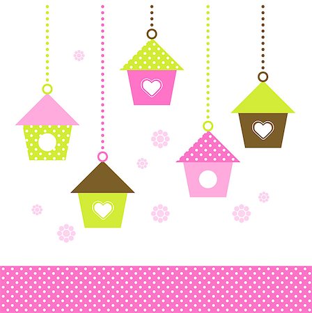 Multicolored love Birdhouses for your spring design. Vector Stock Photo - Budget Royalty-Free & Subscription, Code: 400-07510459