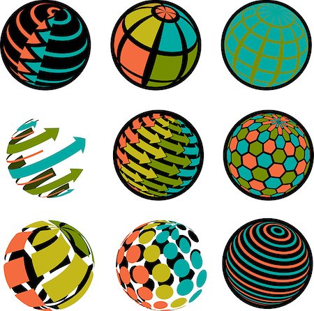 illustration of blue and green icons globe Stock Photo - Budget Royalty-Free & Subscription, Code: 400-07510452
