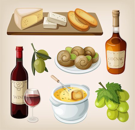 simsearch:400-07510513,k - Set of traditional french drinks and appetizers. Vector Stock Photo - Budget Royalty-Free & Subscription, Code: 400-07510515