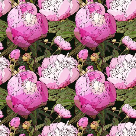 peony art - Seamless flower pattern .Vector illustration. Stock Photo - Budget Royalty-Free & Subscription, Code: 400-07510557