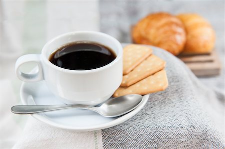 simsearch:400-07477800,k - Coffee with bread or cookies for breakfast. Stock Photo - Budget Royalty-Free & Subscription, Code: 400-07510702