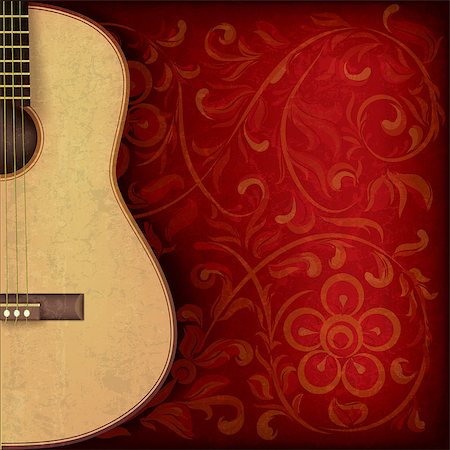 simsearch:400-04767338,k - abstract grunge music background with guitar on red floral ornament Stockbilder - Microstock & Abonnement, Bildnummer: 400-07510737