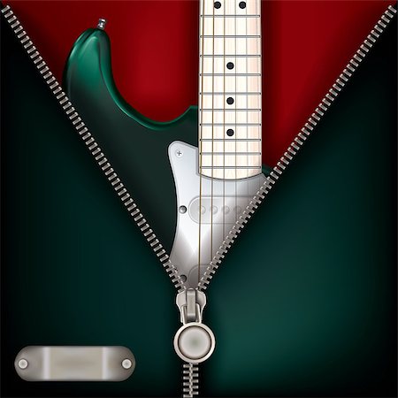 abstract music green background with electric guitar and open zipper Stock Photo - Budget Royalty-Free & Subscription, Code: 400-07510740