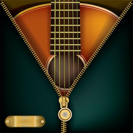 abstract music green background with guitar and open zipper Stock Photo - Budget Royalty-Free & Subscription, Code: 400-07510741