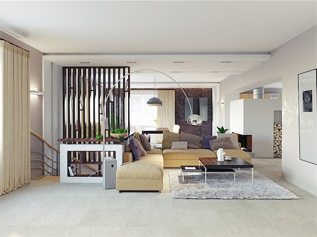 simsearch:400-04169683,k - Big and comfortable living room.3D design concept Photographie de stock - Aubaine LD & Abonnement, Code: 400-07510887