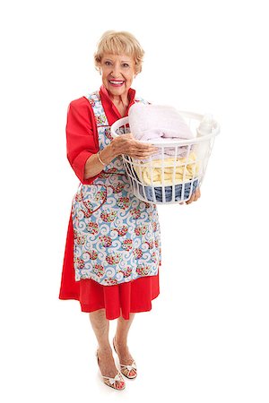 simsearch:640-03260502,k - Senior woman dressed in retro fashion carrying a basket of laundry.  Full body isolated. Stock Photo - Budget Royalty-Free & Subscription, Code: 400-07510939