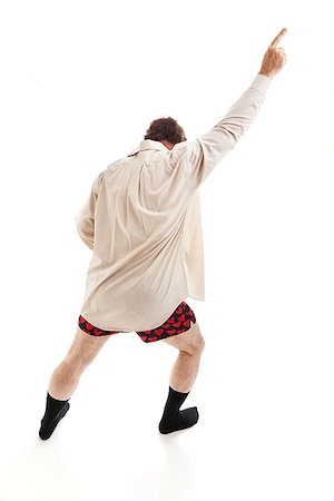 person pointing at heart - Middle aged man dancing around in his socks, shirt, and underwear, singing old time rock & roll songs.  Isolated on white. Stock Photo - Budget Royalty-Free & Subscription, Code: 400-07510940