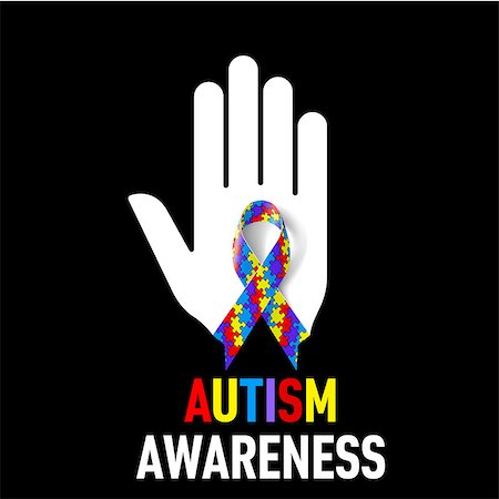 simsearch:400-04271854,k - Autism Awareness  sign.  White hand with puzzle ribbon on black background Stock Photo - Budget Royalty-Free & Subscription, Code: 400-07511119