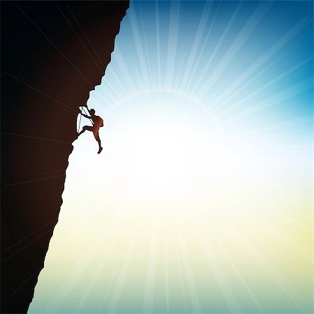 Silhouette of an extreme rock climber against a sunny sky Stock Photo - Budget Royalty-Free & Subscription, Code: 400-07511438