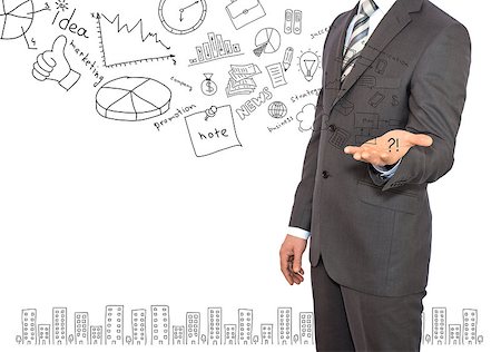 financial portfolio - Standing businessman in suit and business sketches Stock Photo - Budget Royalty-Free & Subscription, Code: 400-07511656