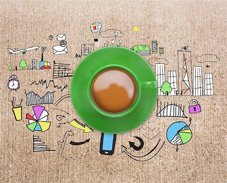 Green cup of coffee against weathered surface with doodle Foto de stock - Super Valor sin royalties y Suscripción, Código: 400-07512379