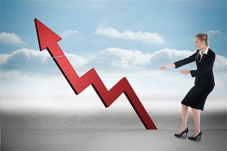 Businesswoman pulling a rope around arrow against cloudy landscape background Foto de stock - Super Valor sin royalties y Suscripción, Código: 400-07512479