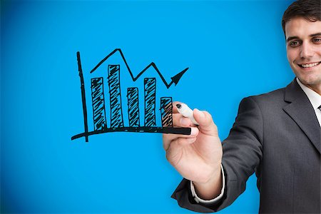 Composite image of businessman drawing graph against blue background with vignette Stock Photo - Budget Royalty-Free & Subscription, Code: 400-07512670