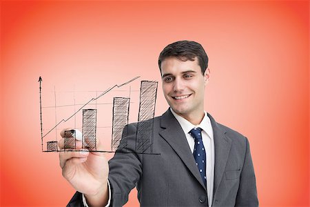 Composite image of businessman drawing graph against orange Stock Photo - Budget Royalty-Free & Subscription, Code: 400-07512709