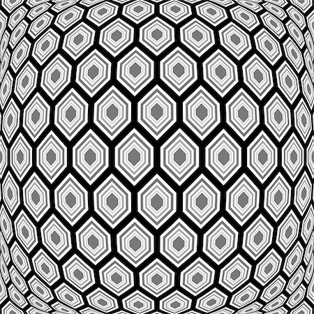 simsearch:400-07625999,k - Design monochrome warped hexagon pattern. Abstract convex textured background. Vector art Foto de stock - Super Valor sin royalties y Suscripción, Código: 400-07512986