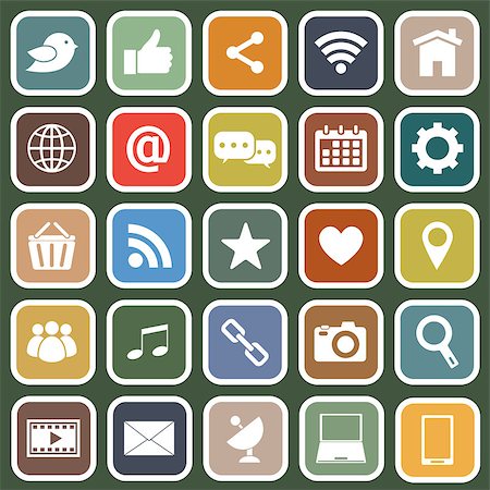 simsearch:400-08037795,k - Social media flat icons on green background, stock vector Stock Photo - Budget Royalty-Free & Subscription, Code: 400-07513038