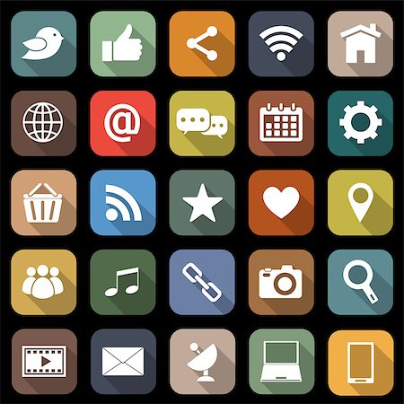 simsearch:400-08037795,k - Social media flat icons with long shadow, stock vector Stock Photo - Budget Royalty-Free & Subscription, Code: 400-07513039