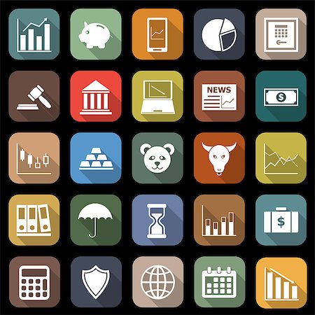 piggy bank vector icon - Stock market flat icons with long shadow, stock vector Stock Photo - Budget Royalty-Free & Subscription, Code: 400-07513045