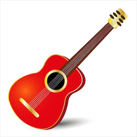 acoustic classical guitar in red color with gold details Stock Photo - Budget Royalty-Free & Subscription, Code: 400-07513347