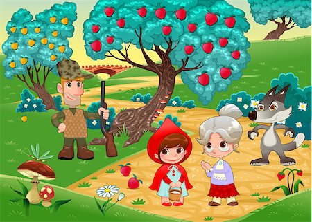 scene cartoons characters - Little Red Hiding Hood scene. Funny cartoon and vector illustration. Stock Photo - Budget Royalty-Free & Subscription, Code: 400-07513660