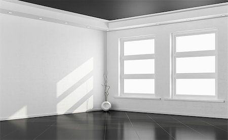 Black and white empty room with two windows - rendering - Stock Photo - Budget Royalty-Free & Subscription, Code: 400-07513822