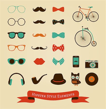 Hipster Colorful Retro Vintage Vector Icon Set Stock Photo - Budget Royalty-Free & Subscription, Code: 400-07513896