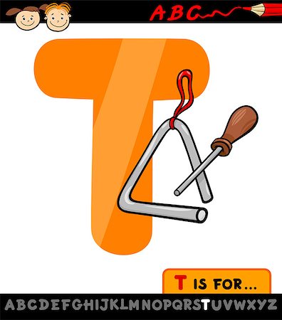 Cartoon Illustration of Capital Letter T from Alphabet with Triangle for Children Education Stock Photo - Budget Royalty-Free & Subscription, Code: 400-07513975
