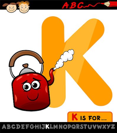 Cartoon Illustration of Capital Letter K from Alphabet with Kettle for Children Education Stock Photo - Budget Royalty-Free & Subscription, Code: 400-07513970