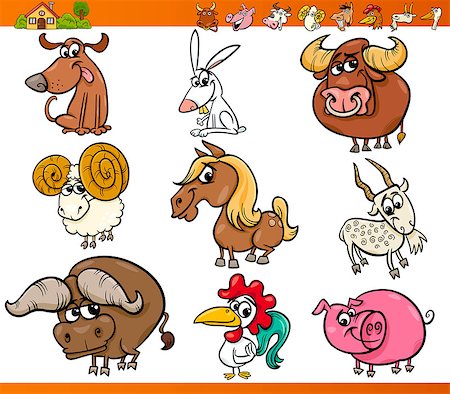 simsearch:400-09050259,k - Cartoon Illustration Set of Cute Farm Animals Characters Foto de stock - Royalty-Free Super Valor e Assinatura, Número: 400-07513987