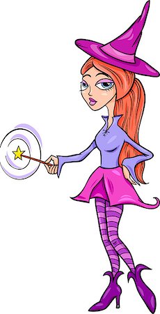 simsearch:400-07486756,k - Cartoon Illustration of Cute Witch or Fairy Fantasy Character with Magic Wand Photographie de stock - Aubaine LD & Abonnement, Code: 400-07513981