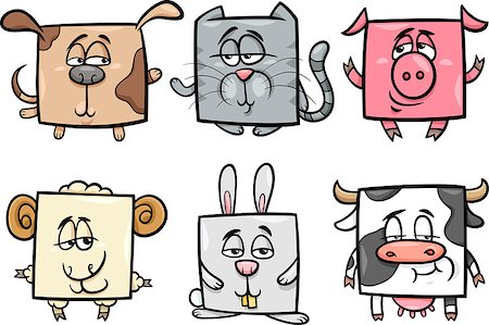 simsearch:400-06127601,k - Cartoon Illustration of Funny Square Animals and Pets Characters Photographie de stock - Aubaine LD & Abonnement, Code: 400-07513993