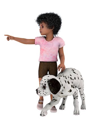 female dalmatian - 3D digital render of a cute little african girl playing with a dalmatian dog isolated on white background Stock Photo - Budget Royalty-Free & Subscription, Code: 400-07524314