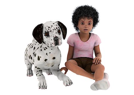 female dalmatian - 3D digital render of a cute little african girl playing with a dalmatian dog isolated on white background Stock Photo - Budget Royalty-Free & Subscription, Code: 400-07524315