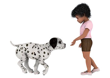 female dalmatian - 3D digital render of a cute little african girl playing with a dalmatian dog isolated on white background Stock Photo - Budget Royalty-Free & Subscription, Code: 400-07524316