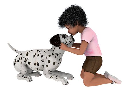 female dalmatian - 3D digital render of a cute little african girl playing with a dalmatian dog isolated on white background Stock Photo - Budget Royalty-Free & Subscription, Code: 400-07524317