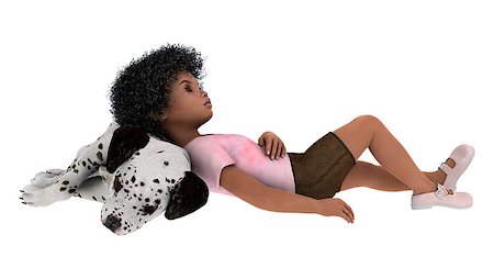 female dalmatian - 3D digital render of a cute little african girl resting with a dalmatian dog isolated on white background Stock Photo - Budget Royalty-Free & Subscription, Code: 400-07524318