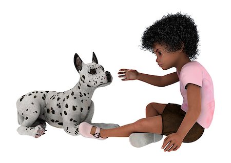 female dalmatian - 3D digital render of a cute little african girl playing with a dalmatian dog isolated on white background Stock Photo - Budget Royalty-Free & Subscription, Code: 400-07524311