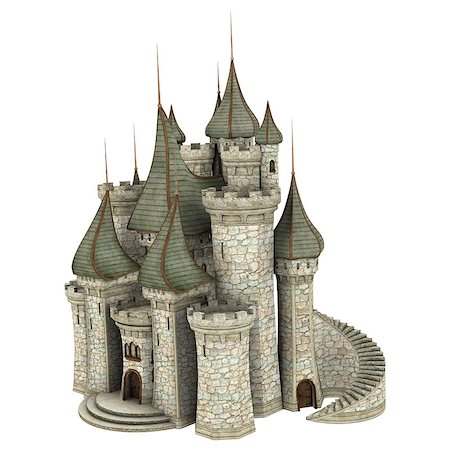 3D digital render of a fairy tale castle isolated on white background Stock Photo - Budget Royalty-Free & Subscription, Code: 400-07524406