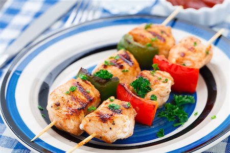 Grilled chicken skewers with paprika and parsley Stock Photo - Budget Royalty-Free & Subscription, Code: 400-07524805