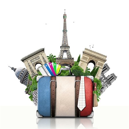 France, landmarks Paris, retro suitcase, travel Stock Photo - Budget Royalty-Free & Subscription, Code: 400-07524814