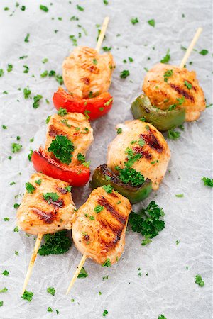 Grilled chicken skewers with paprika and parsley Stock Photo - Budget Royalty-Free & Subscription, Code: 400-07524810