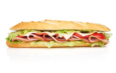 simsearch:400-04054021,k - Fresh sandwich with meat and vegetables. Isolated on white background Photographie de stock - Aubaine LD & Abonnement, Code: 400-07524983