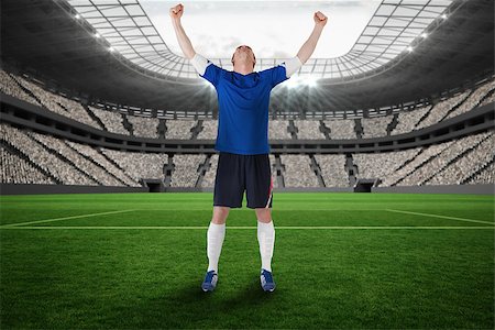 soccer fans in stadium - Football player celebrating a win in a vast football stadium with fans in white Stock Photo - Budget Royalty-Free & Subscription, Code: 400-07525755