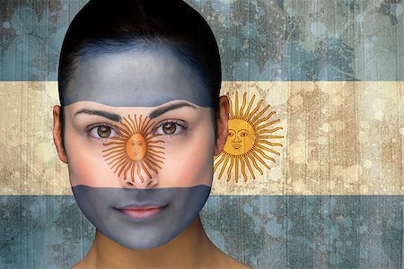 football faces paintings pictures - Composite image of beautiful football fan in face paint against argentina flag in grunge effect Stock Photo - Budget Royalty-Free & Subscription, Code: 400-07525804