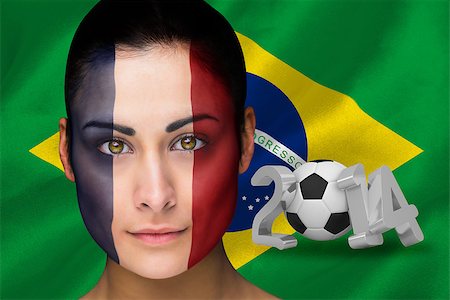 football faces paintings pictures - Composite image of france football fan in face paint against world cup 2014 with brasil flag Stock Photo - Budget Royalty-Free & Subscription, Code: 400-07525825